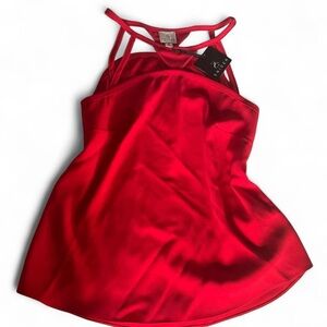 Red vibrant sleeveless loose fit designer blouse with strappy neckline